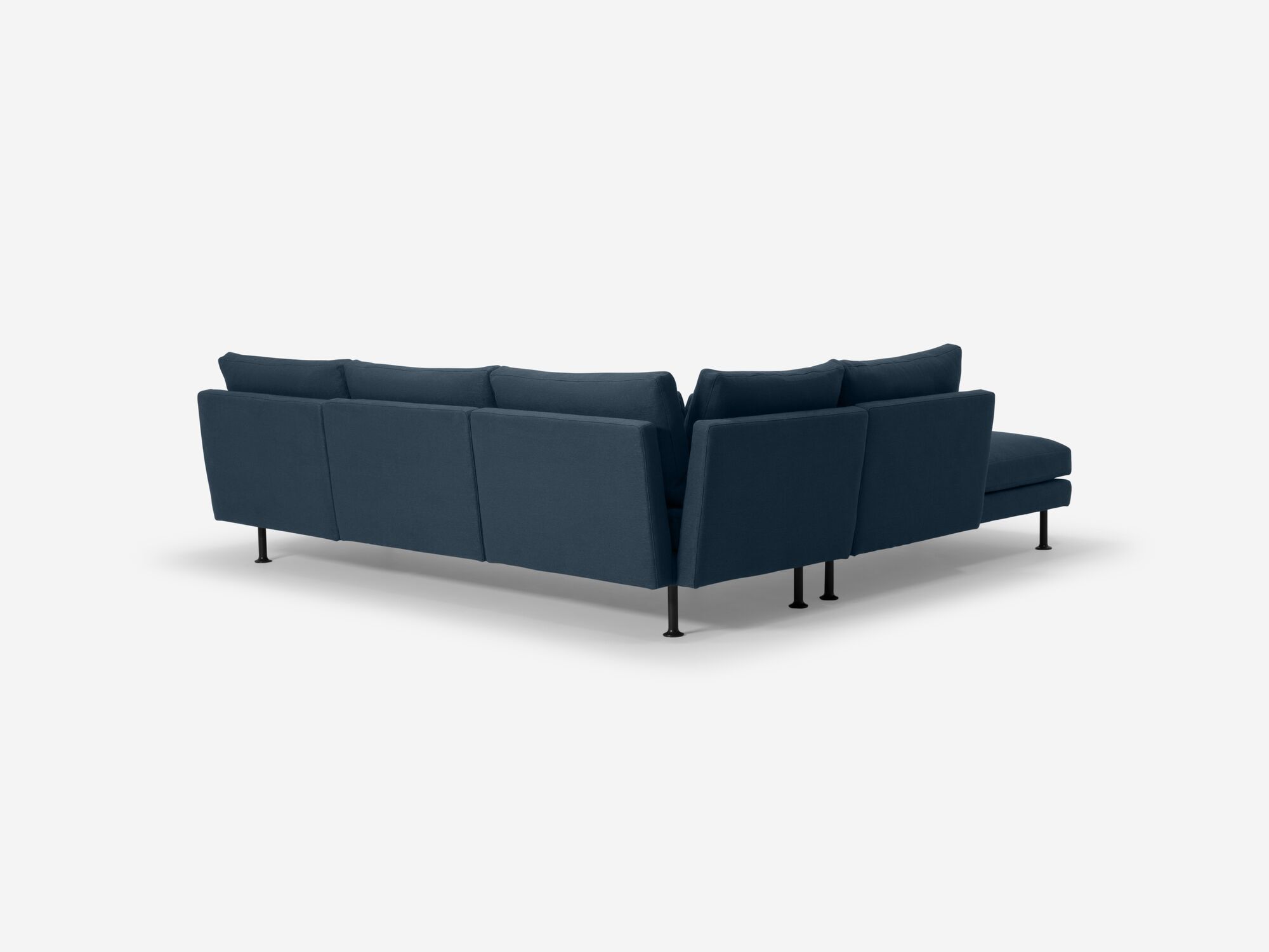 Back angle view of left hand facing blue sectional